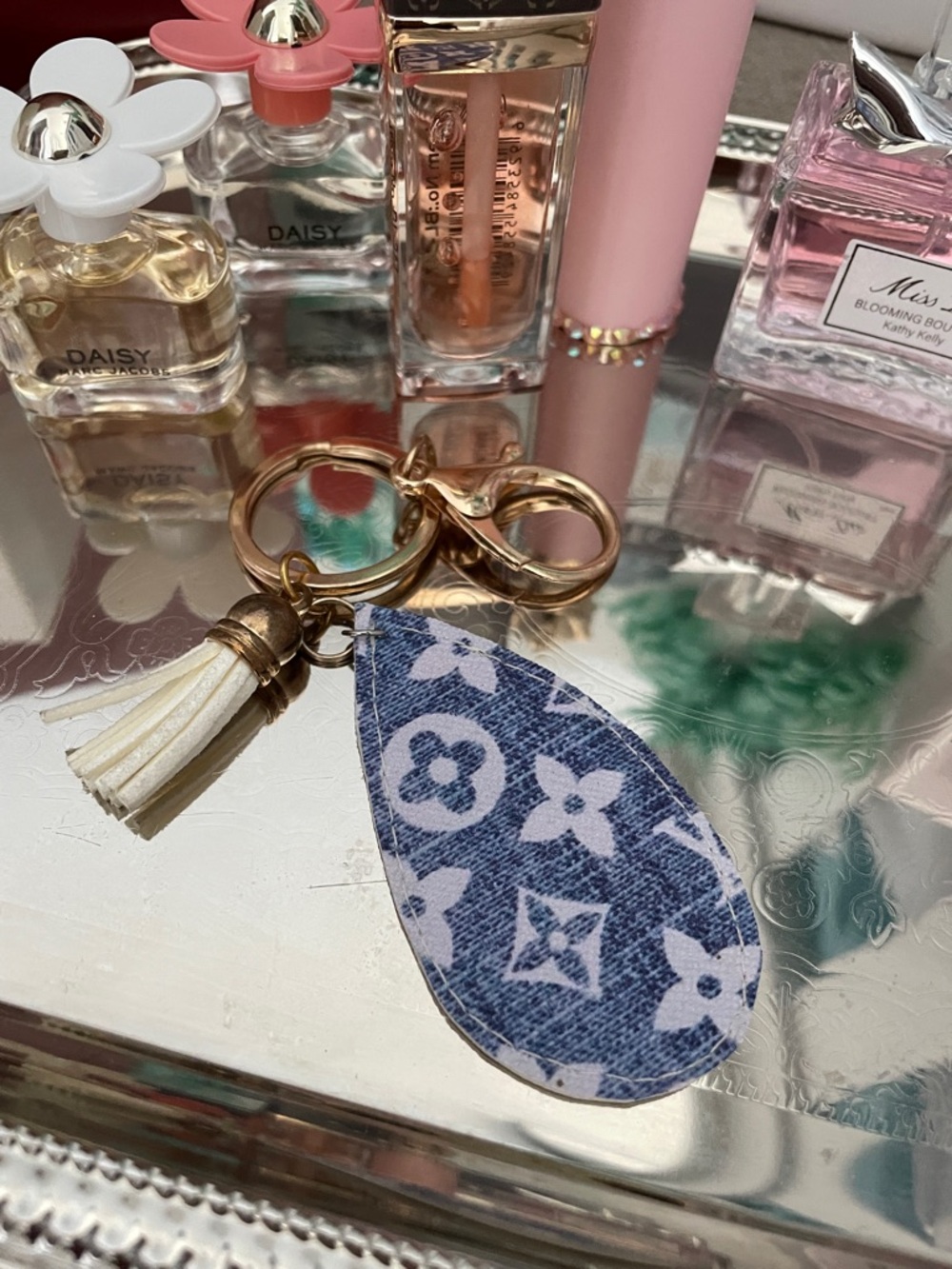 ✨Blue Monogram Teardrop Keychain Bag Charm with Tassel✨Preloved